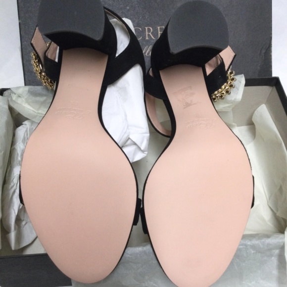 J.Crew Crystal Buckle Stella Black Suede Heeled Sandals Dress Evening Pumps 8.5 - Picture 5 of 7